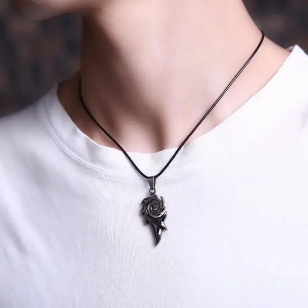 Men's Dragon Flame Necklace Pendant Wings Gothic Silvertone Black Cord Chain New